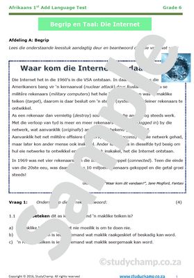 Grade 6 Afrikaans Toets: Internet