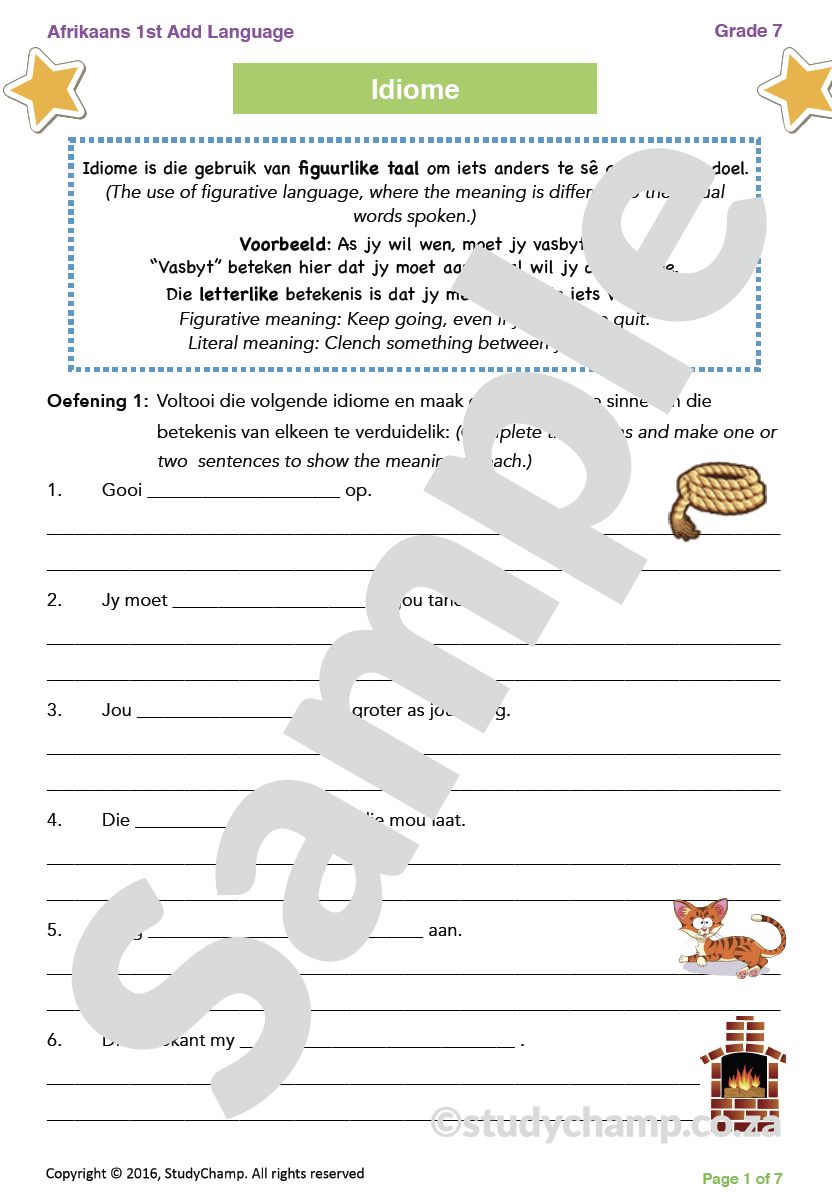 Grade 7 Afrikaans: Idiome, Vergelykings en Intensiewe Vorme
