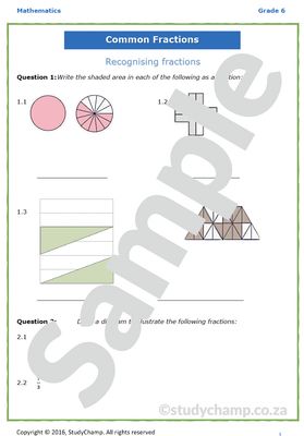 Grade 6 Maths Worksheet: Common Fractions