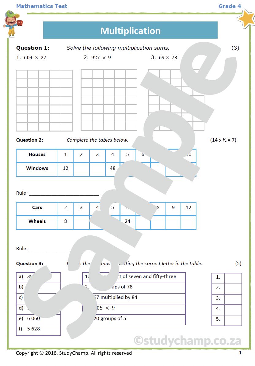 Grade 4 Mathematics Test: Multiplication and Division