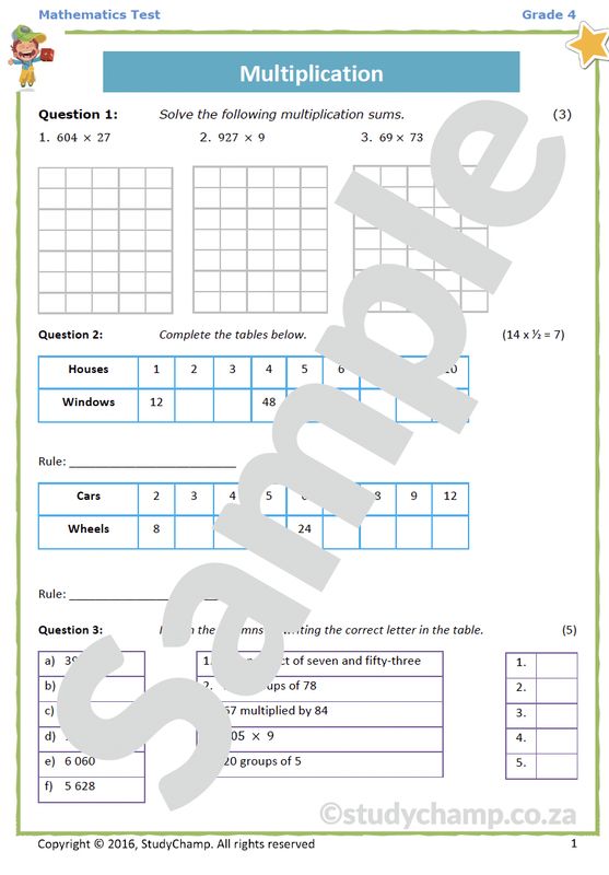 Grade 4 Mathematics Test: Multiplication and Division