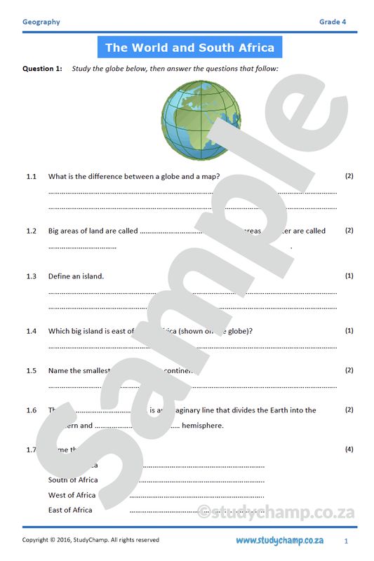 Grade 4 Geography Worksheet: South Africa and the World