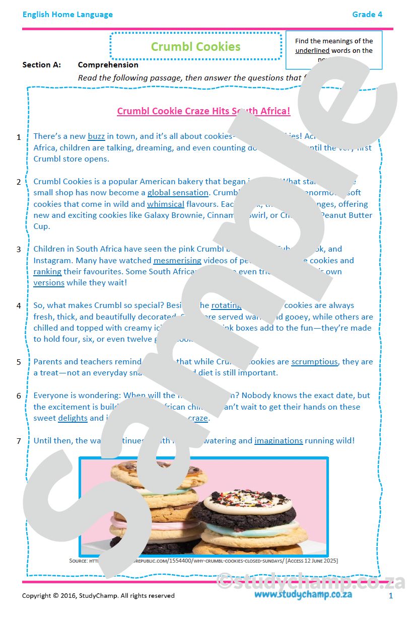 Grade 4 English Comprehension: Crumbl Cookies