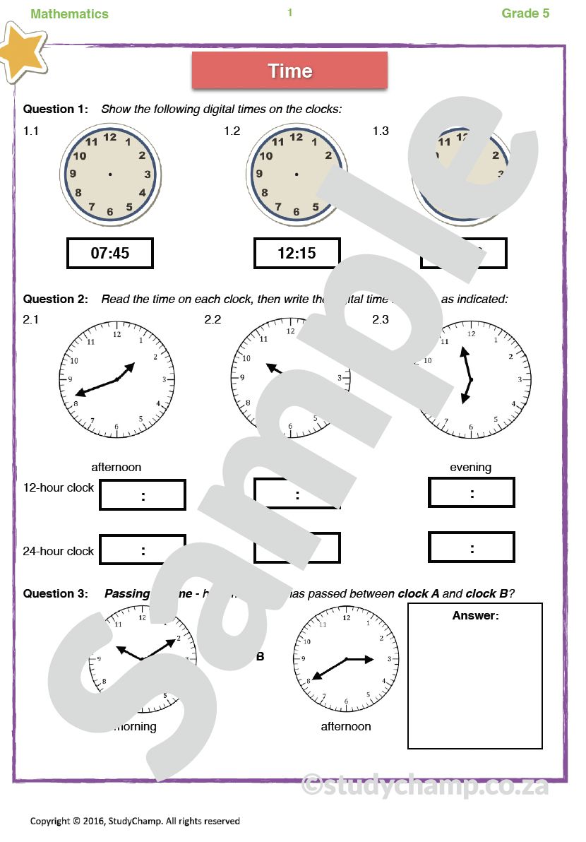 Grade 5 Mathematics Worksheet: Measurement - Time and Calendar