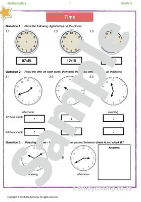 Grade 5 Mathematics Worksheet: Measurement - Time and Calendar