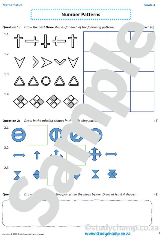 Grade 4 Mathematics worksheet: Number Patterns