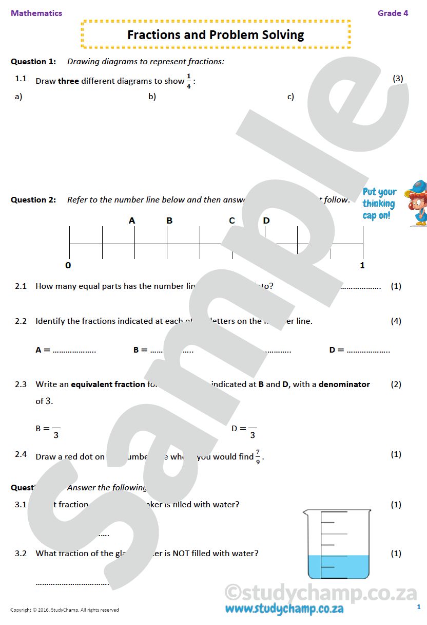 Grade 4 Mathematics worksheet: Fractions B