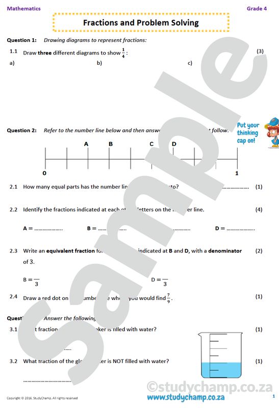 Grade 4 Mathematics worksheet: Fractions B