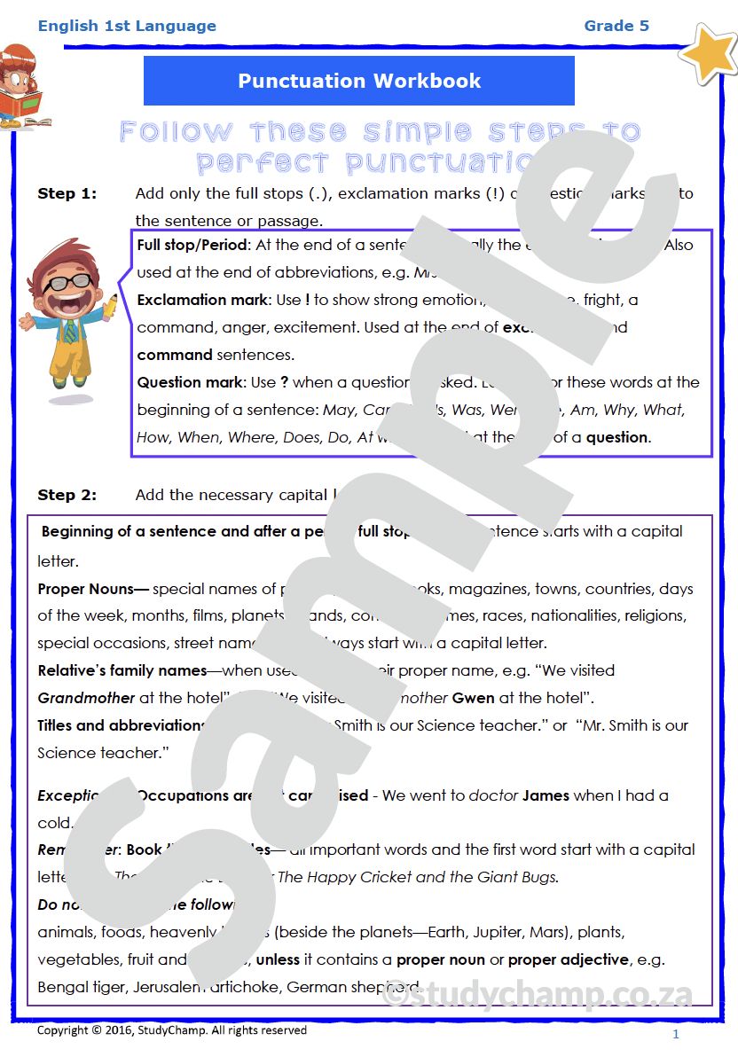 Grade 5 English Worksheet: Punctuation
