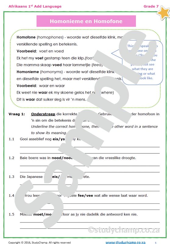Grade 7 Afrikaans: Homonieme en Homofone