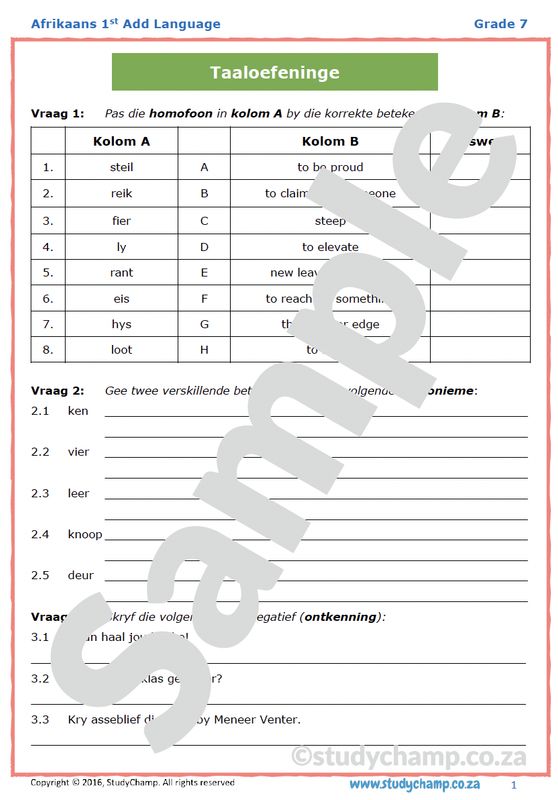 Grade 7 Afrikaans: Algemene Taal 1