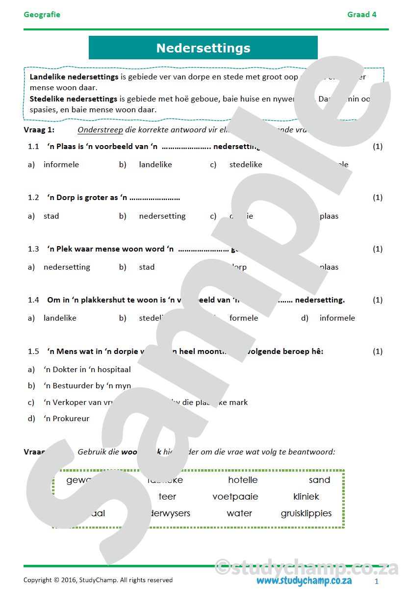 Graad 4 Toets: Nedersettings