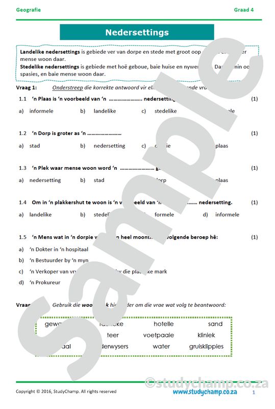 Graad 4 Toets: Nedersettings
