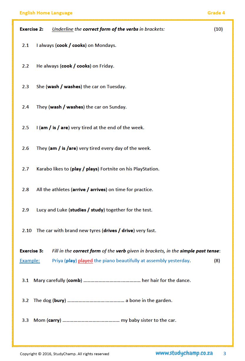 Grade 4 English: Verbs and Tenses