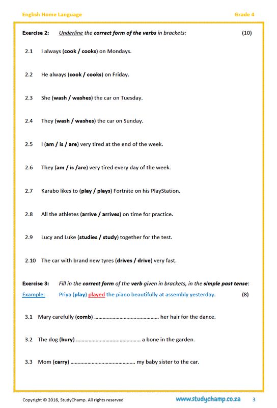Grade 4 English: Verbs and Tenses