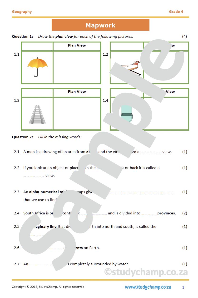 Grade 4 Geography Test: Mapwork, compass and South Africa