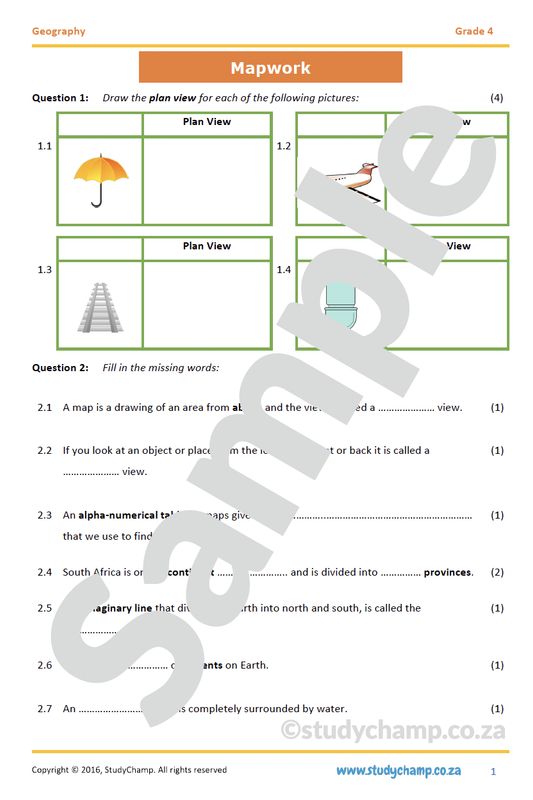 Grade 4 Geography Test: Mapwork, compass and South Africa