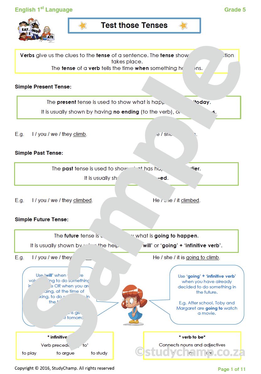 Grade 5 English Worksheet: Tenses of the Verb