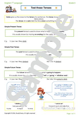 Grade 5 English Worksheet: Tenses of the Verb