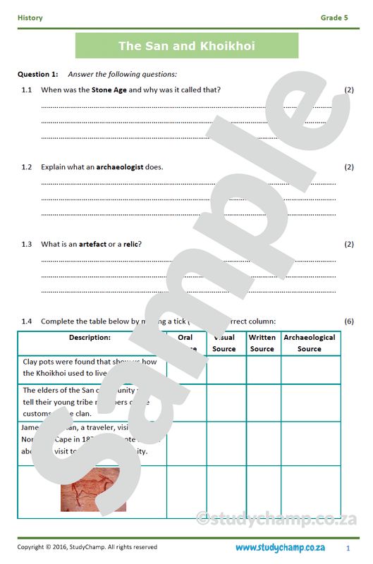 Grade 5 History Test: San and Khoikhoi