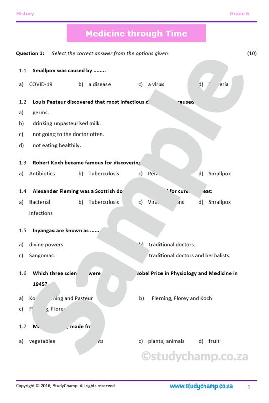 Grade 6 History Test: Medicine through time