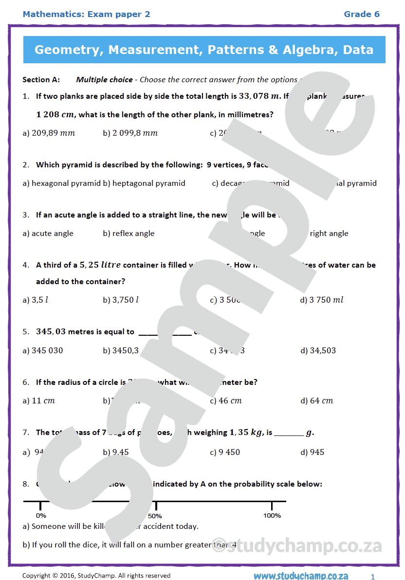 Grade 6 Maths Year-end Exam: Practice Paper 2