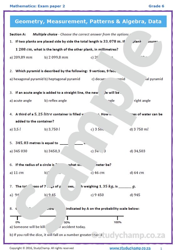 Grade 6 Maths Year-end Exam: Practice Paper 2