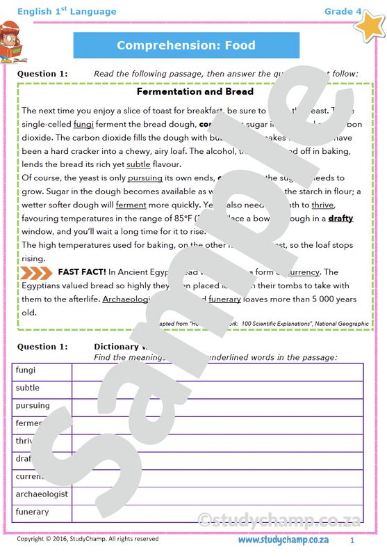Grade 4 English Comprehension: Food and Bread