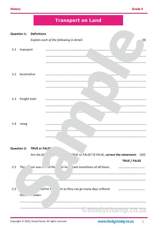 Grade 4 History Test: Transport on Land