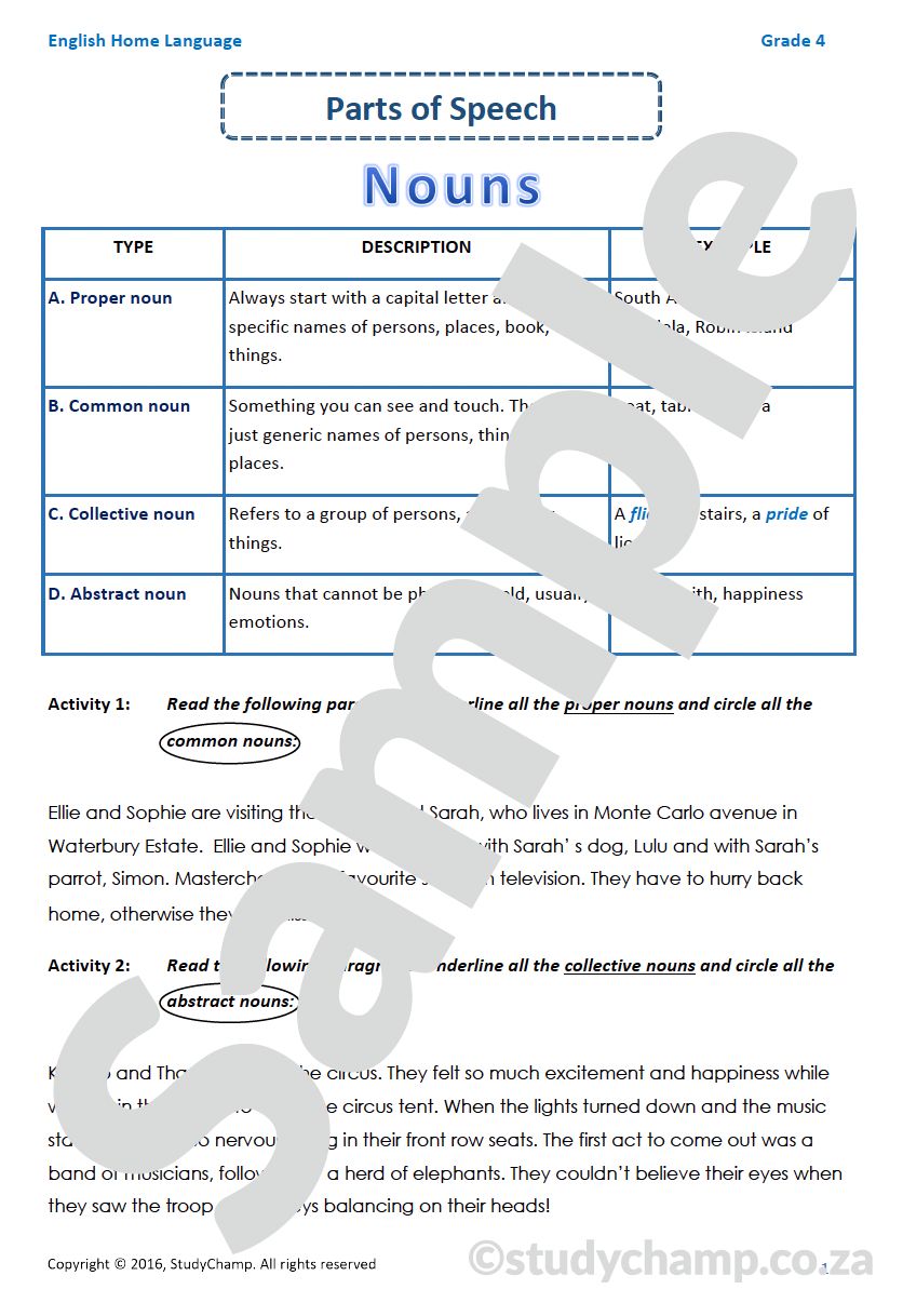 Grade 4 English: Parts of Speech