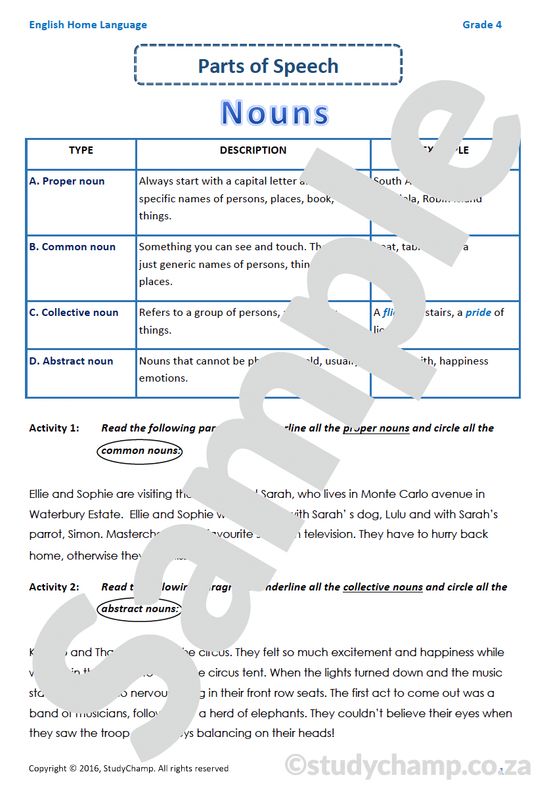 Grade 4 English: Parts of Speech