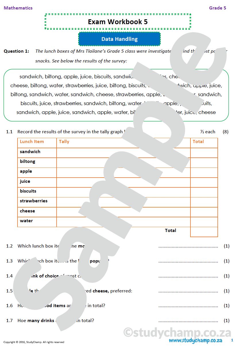 Grade 5 Mathematics Year-End Exam Workbook 5: Data handling