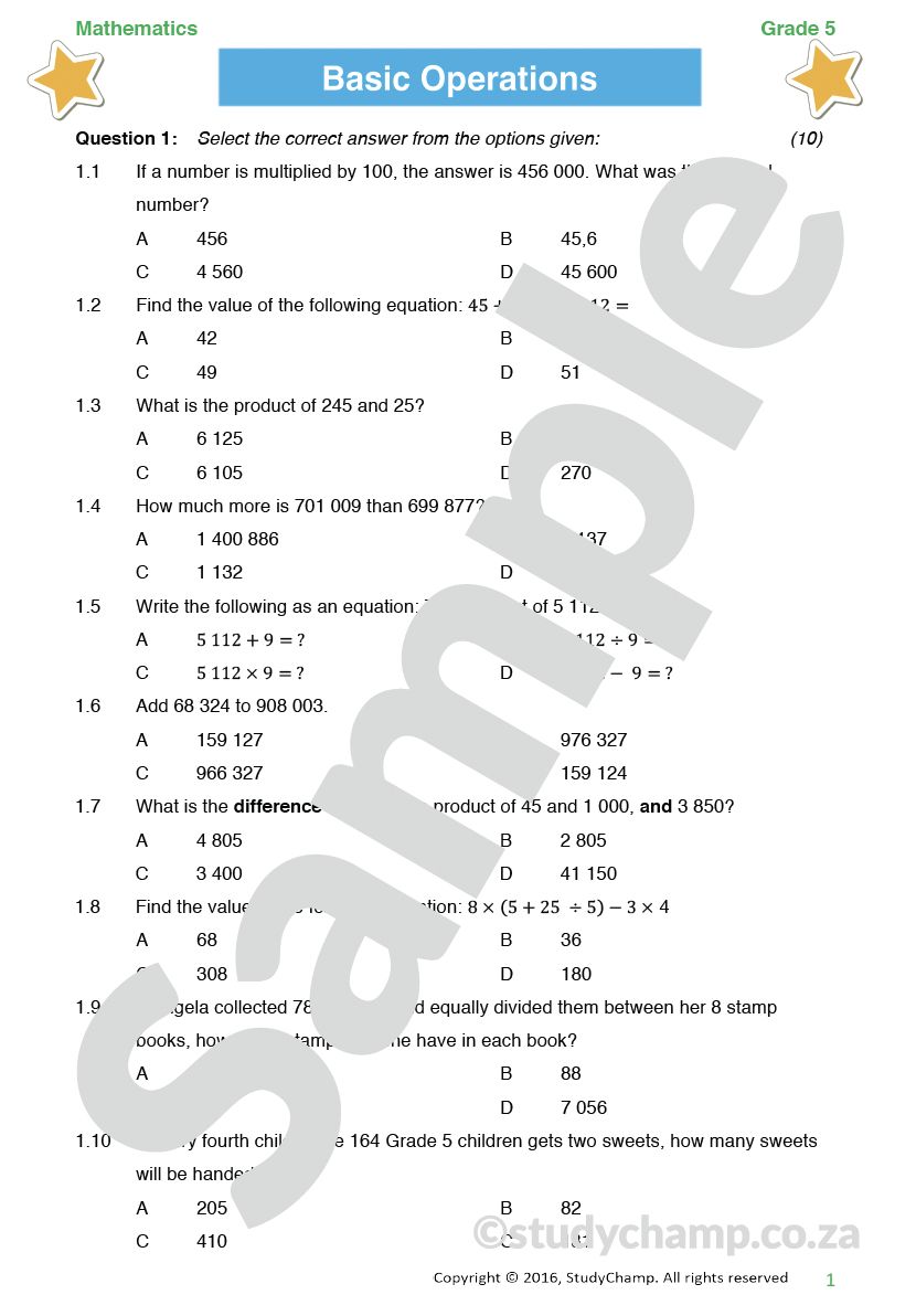 Grade 5 Mathematics Test: Operations and Problem Solving