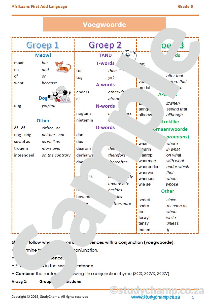 Grade 6 Afrikaans: Voegwoorde