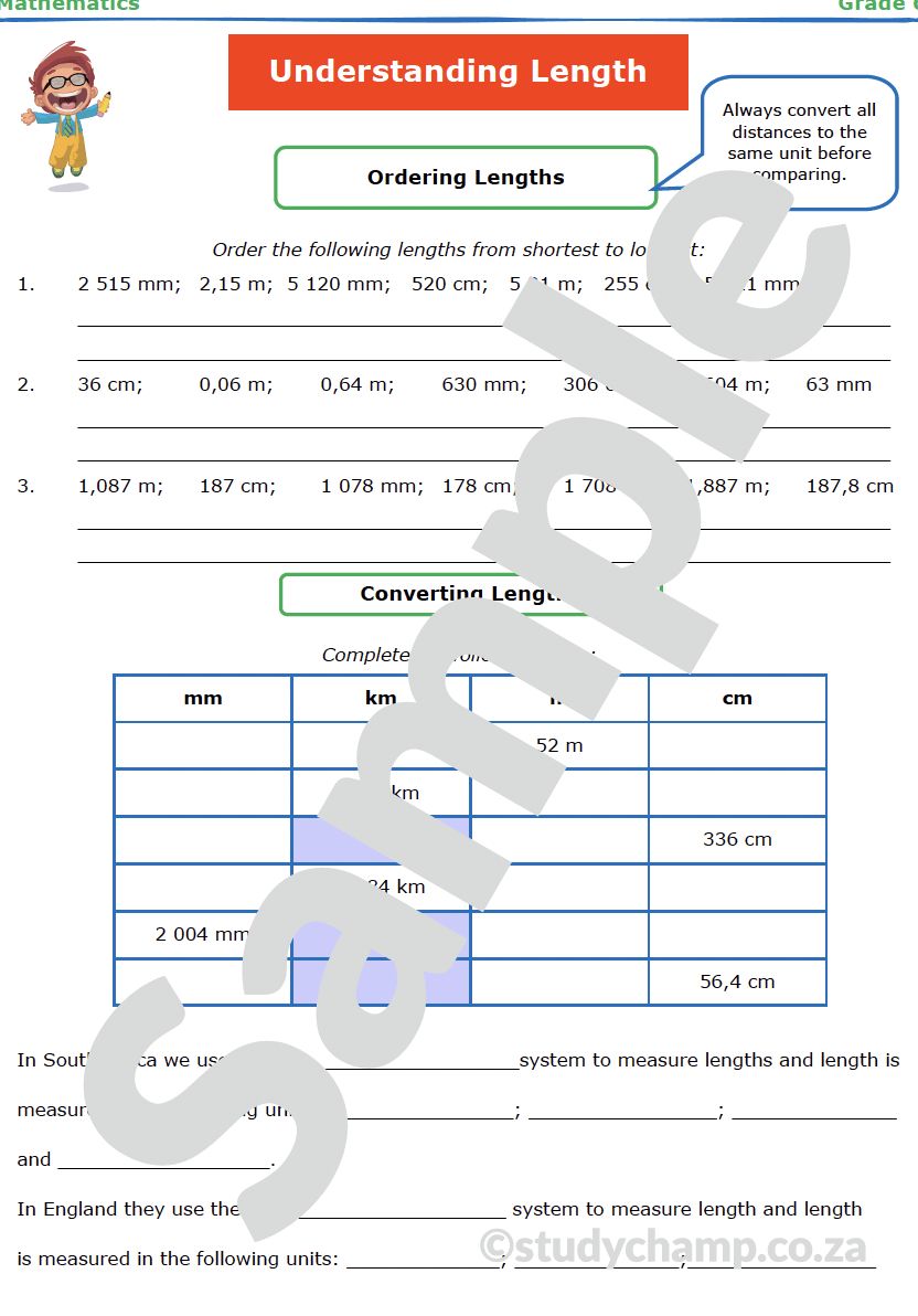 Grade 6 Maths Worksheet: Measurement - Length