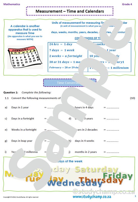 Grade 4 Mathematics workbook: Time and Calendar