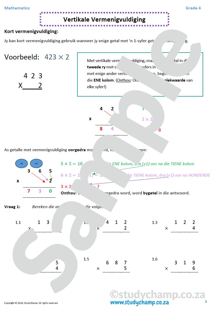 Graad 4 Wiskunde: Vermenigvuldiging