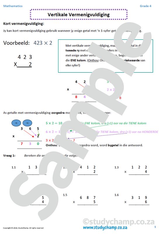 Graad 4 Wiskunde: Vermenigvuldiging