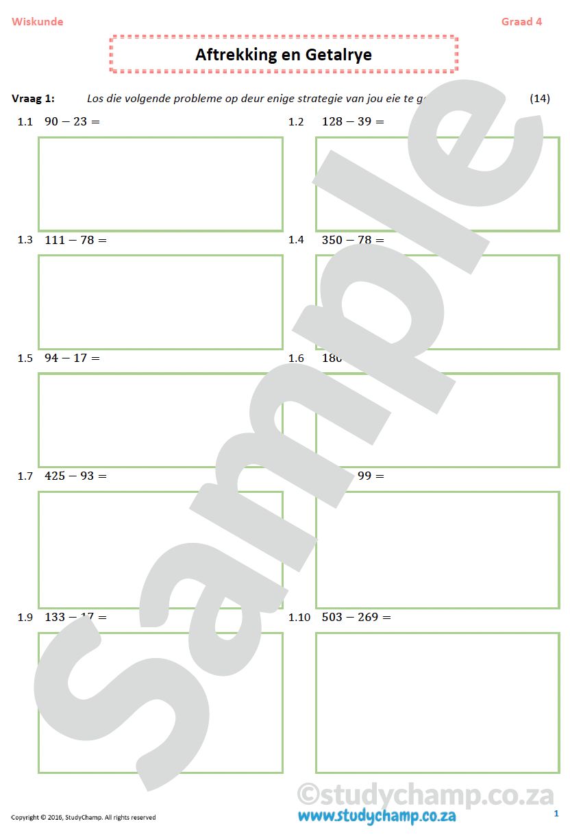 Graad 4 Wiskunde: Aftrek en Getalrye