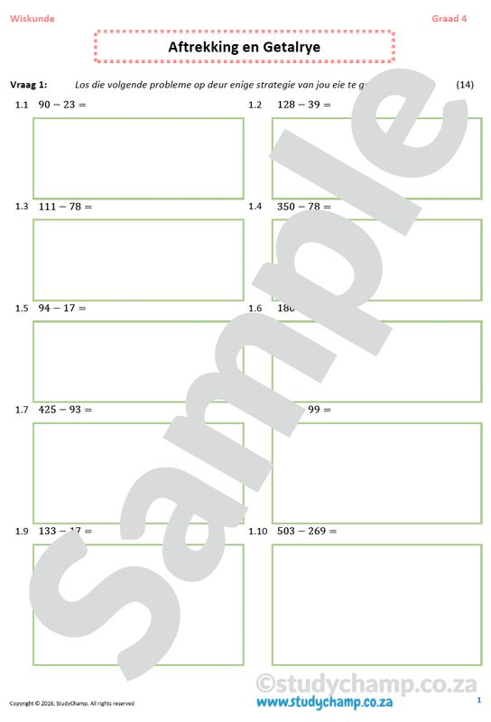 Graad 4 Wiskunde: Aftrek en Getalrye