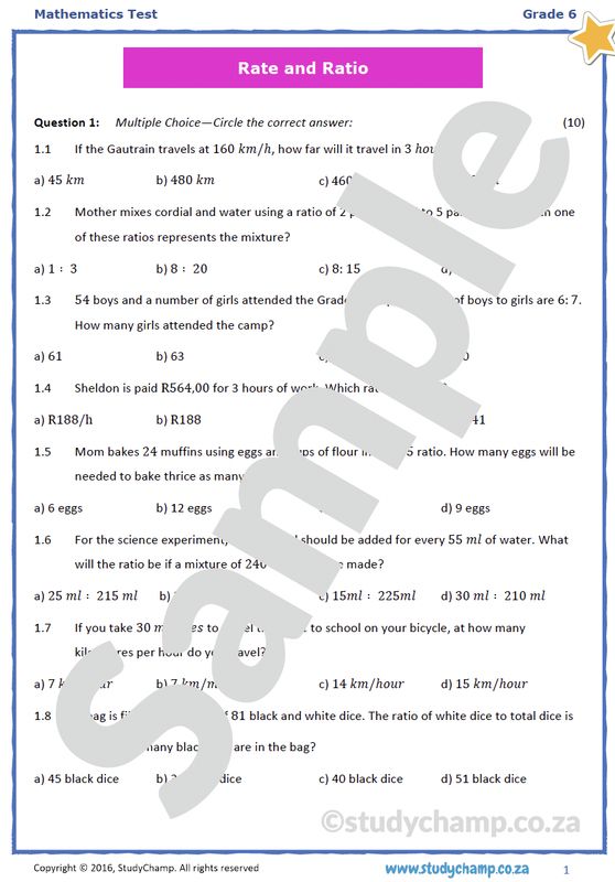 Grade 6 Maths Test: Rate and Ratio