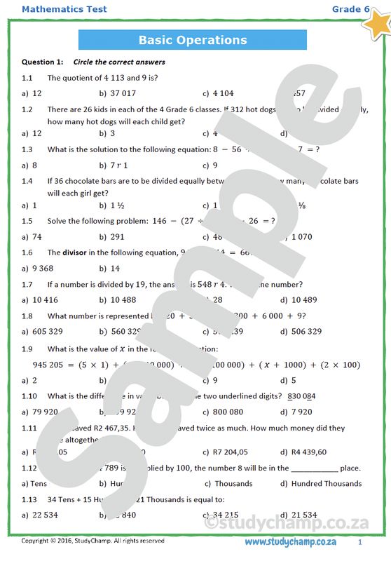 Grade 6 Maths Test: Operations