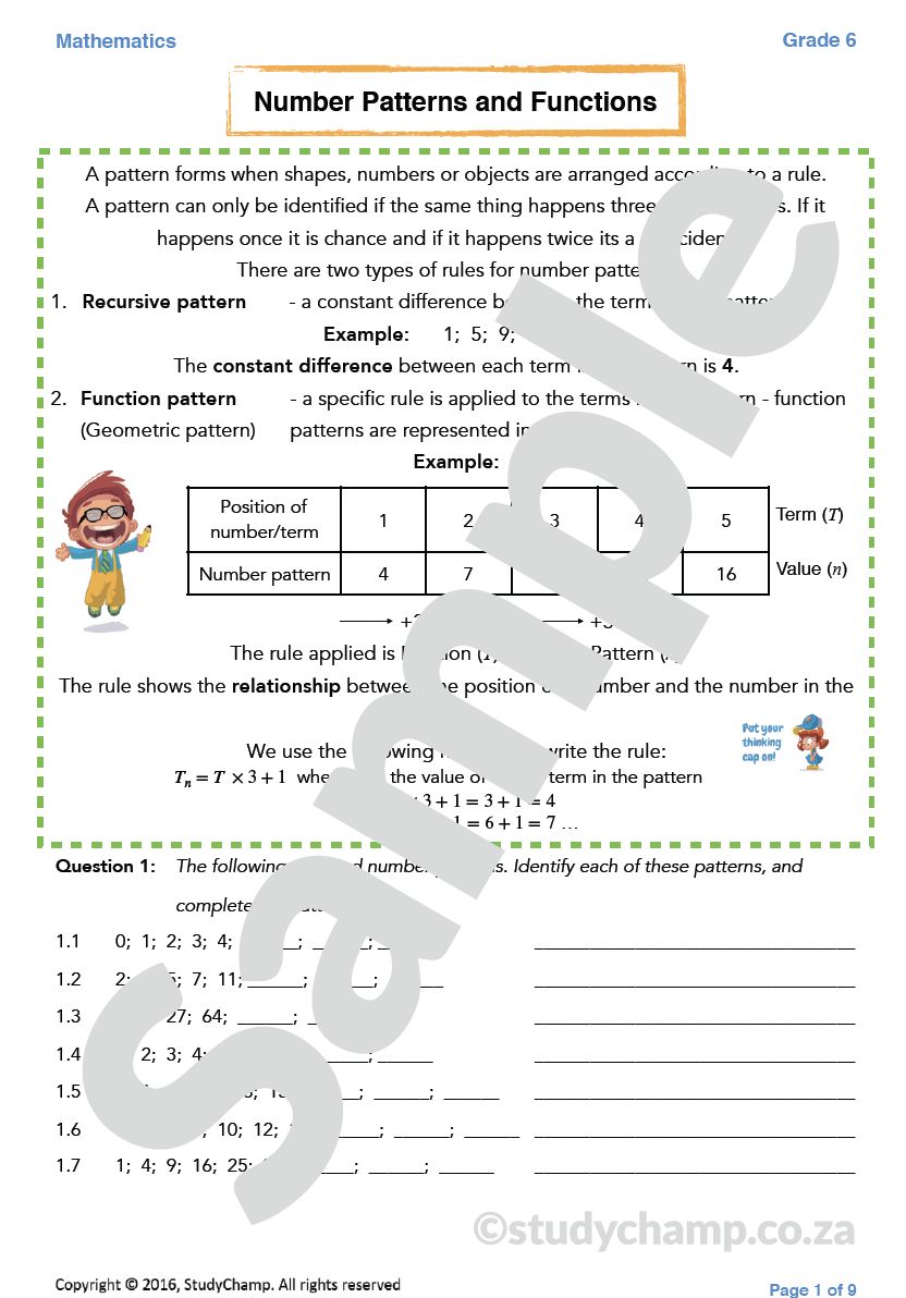 Grade 6 Maths Worksheet: Number Patterns