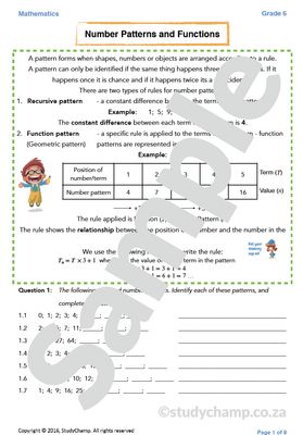Grade 6 Maths Worksheet: Number Patterns