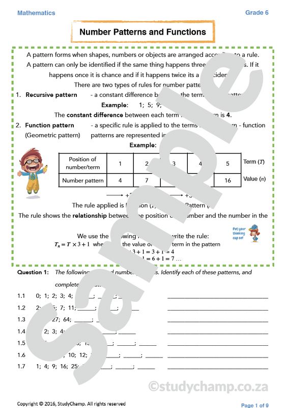 Grade 6 Maths Worksheet: Number Patterns