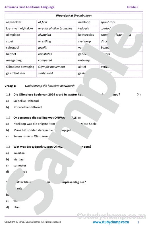 Grade 5 Afrikaans Mid-year Exam: Language workbook