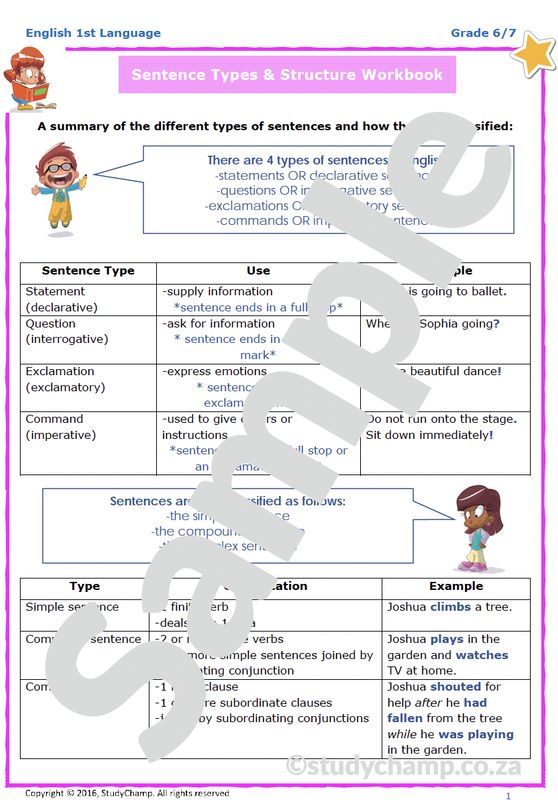 Grade 6 English Worksheet: Sentences - Types and Structure