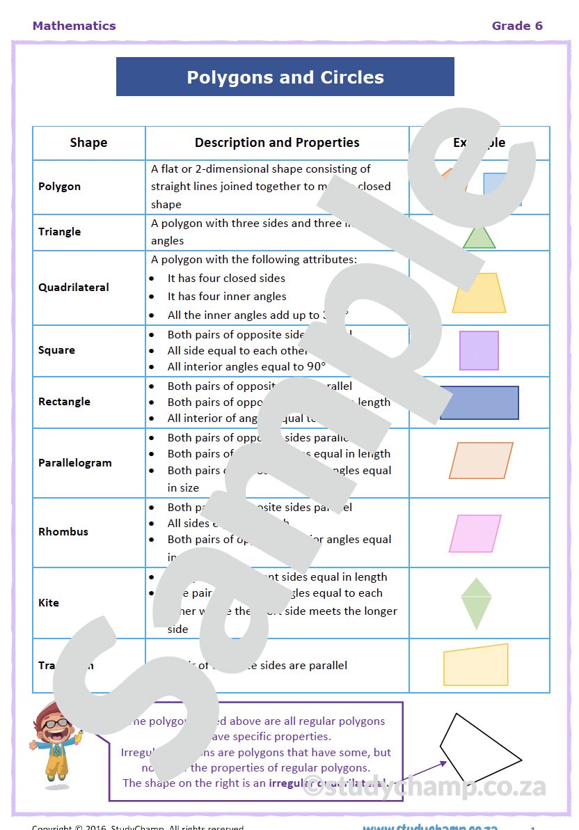 Grade 6 Maths Workbook: Geometry - Polygons and Circles