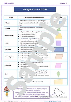 Grade 6 Maths Workbook: Geometry - Polygons and Circles