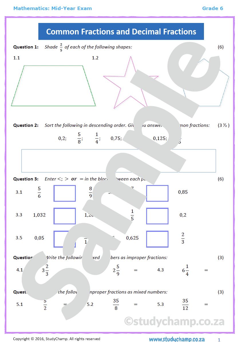 Grade 6 Maths Mid-year Exam Revision: Workbook 2